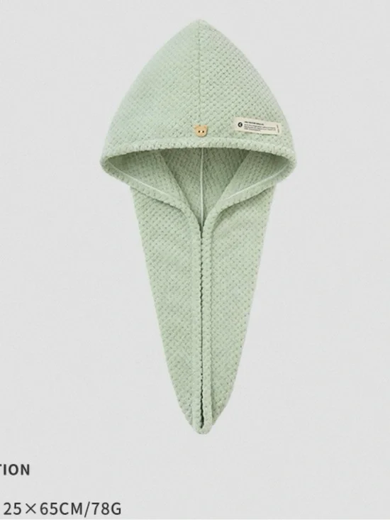 Women Hooded hair dry Towel Wrap in Mint Green, white and grey