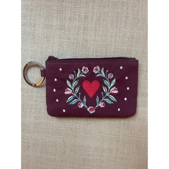 Vera Bradley Zip Id Case Wallet Embroidered Heart