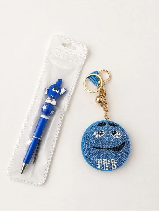 Source Unknown Blue M&M'S Crystal Face Keychain with Matching Blue Character Pen