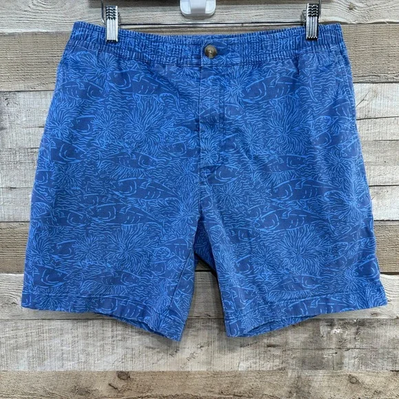 Vineyard Vines Ian and Shep Mens Jetty Shorts Navy Blue Fish‎ Pattern M Coastal