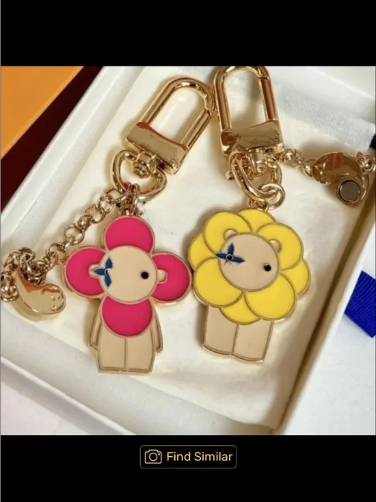 Vivienne Gold Chain Bag Charm with Pink and Yellow Flower Charms