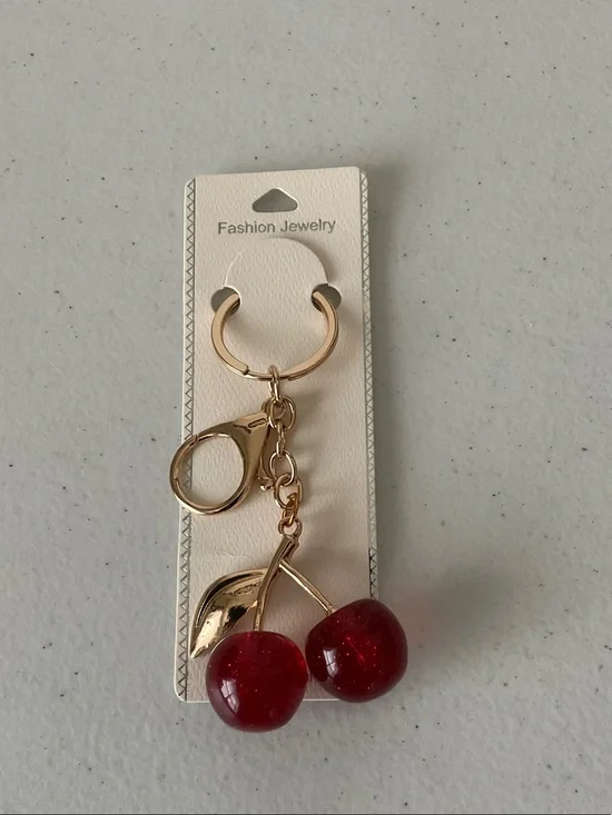 Red Glitter Cherry Keychain