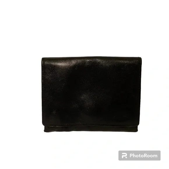 MARK CROSS VINTAGE CARD HOLDER COIN PURSE BLACK LEATHER ACCESSORY SNAP CLOSE
