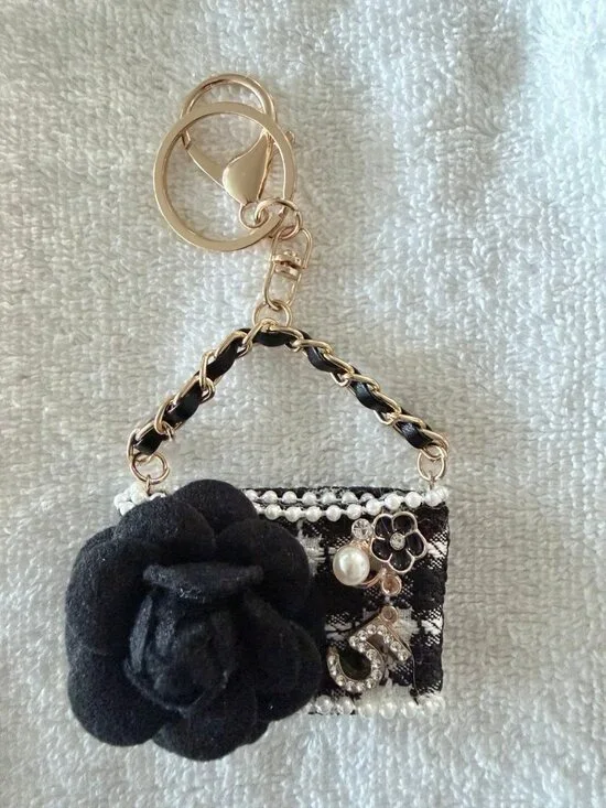 Tweed mini handbag keychain and bag charm