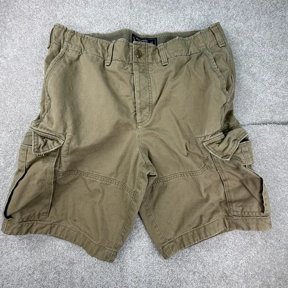 Abercrombie & Fitch Cargo Shorts‎ Mens 32 Button Fly Multi Pocket Distressed Tan