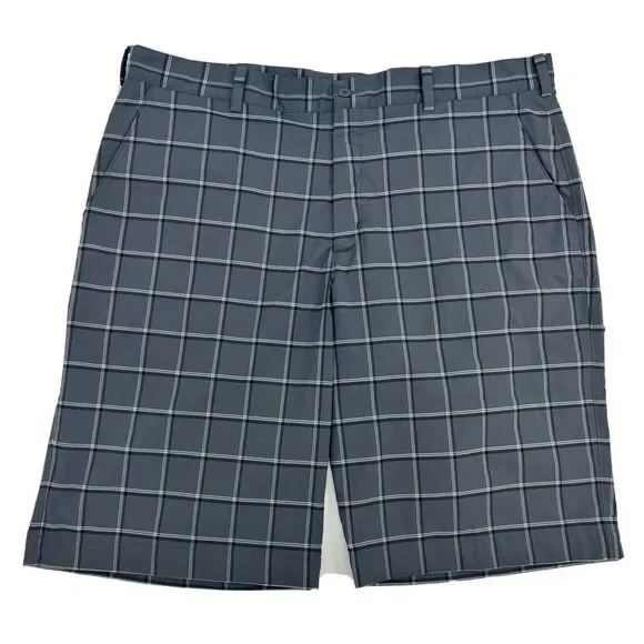 Nike Golf Shorts Men's 40 Gray White Black Plaid Flat Front Chino Casual Dri-Fit