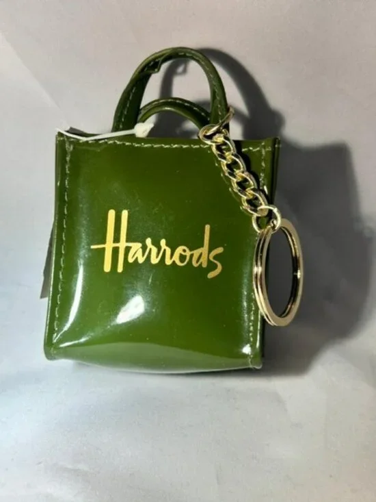 Harrods London Mini Shopping Bag Keychain NWT Classic Green Collectible