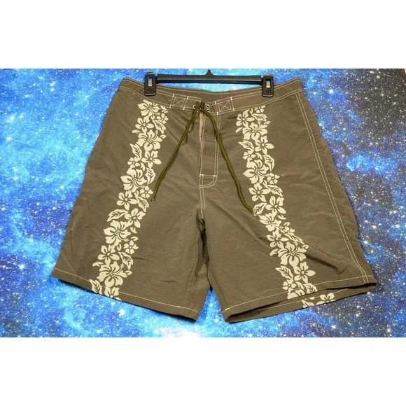 Polo By Ralph Lauren Board Shorts Mens 34 Green Floral Hawaiian Swim Trunks
