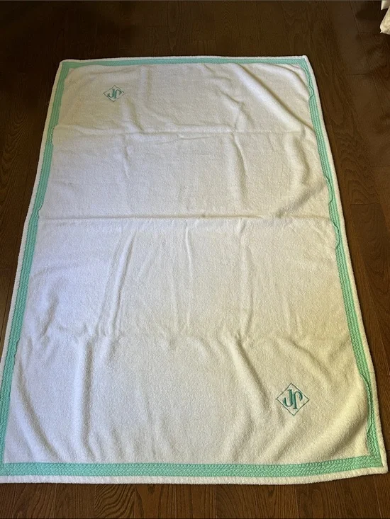 Methode JPWhite Bath Towel with Mint Border - Premium Home Bath Paris