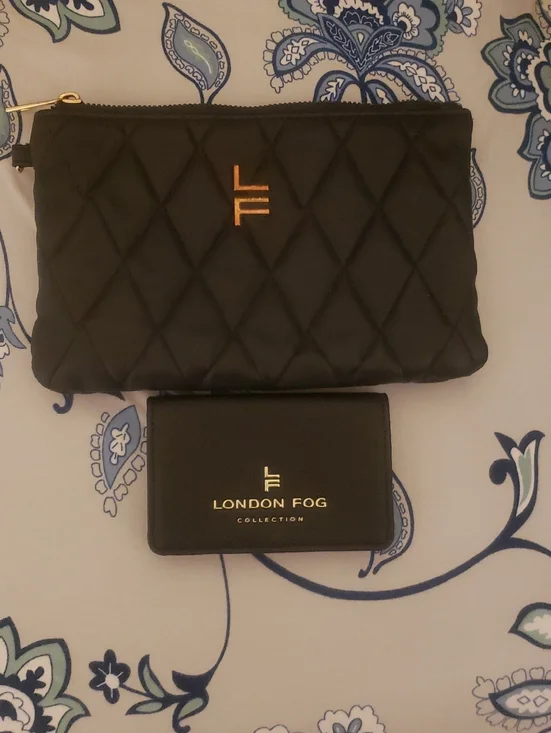 London Fog Black Quilted Pouch with Black Card Holder