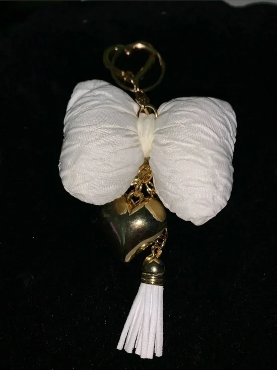 Handmade strawberry Bow purse/bag charm keychain with heart and tassel
