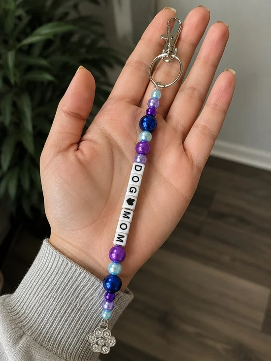 Handmade Dog Mom Beaded Keychain | Dog Lover Gift | Purse Charm | Backpack Charm
