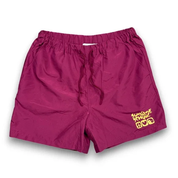 Sundae School Shorts Mens XL‎ Magenta Graphic Drawstring Elastic Waist Casual