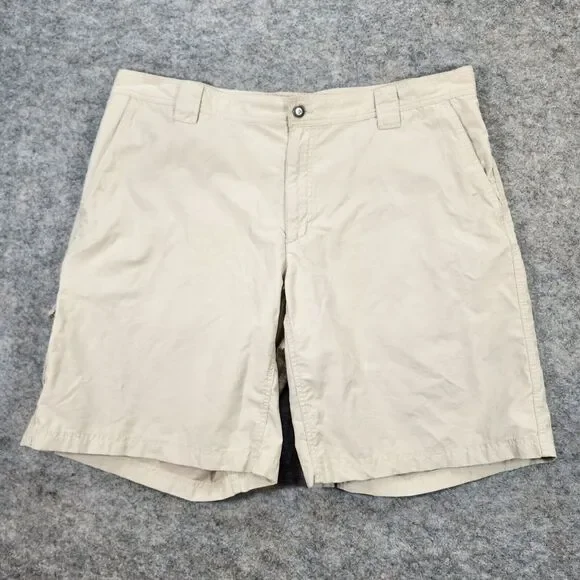 Columbia Shorts Men 42 Beige Cargo Zip Pocket Cotton Nylon Hiking Fishing Casual