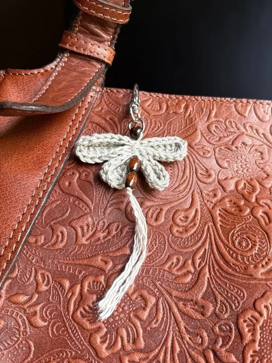 Crochet Boho Beaded Dragonfly Bag Charm / Keychain ~ Handmade Item