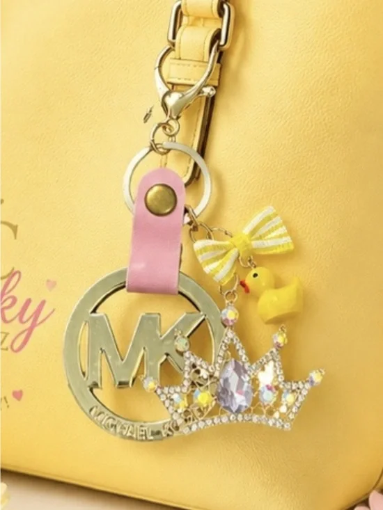 Ducky Princess Yellow & Pink Crown Gold Medallion Bag Charm