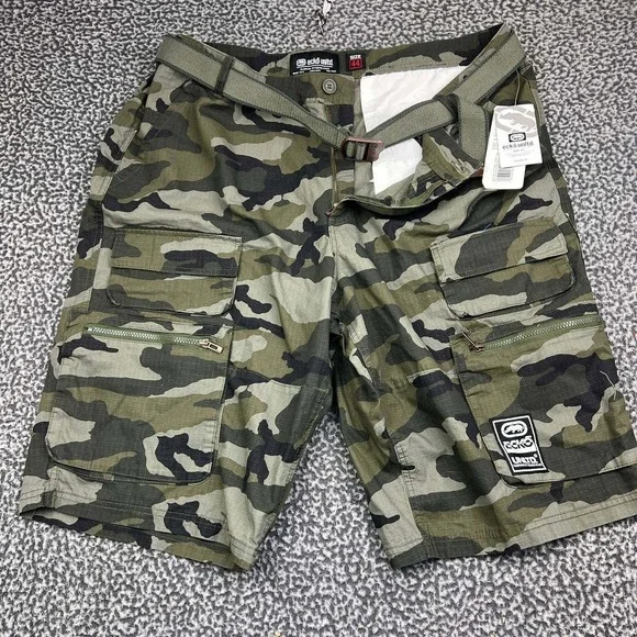 Ecko Unltd Cargo Shorts Men 44 Camo Green Ripstop Belted Hip Hop Cotton New