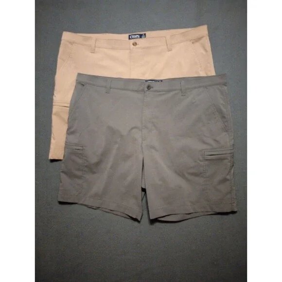 Lot Of 2 Chaps Stretch Shorts Mens 46 Beige / Blue Flat Front Classic Golf Core