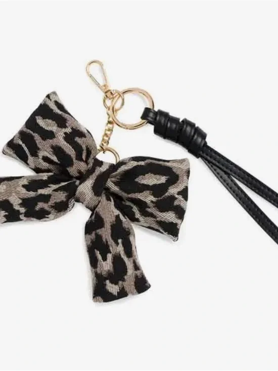 Leopard 🐆 Print Bow bag charm Keychain- Black & Taupe