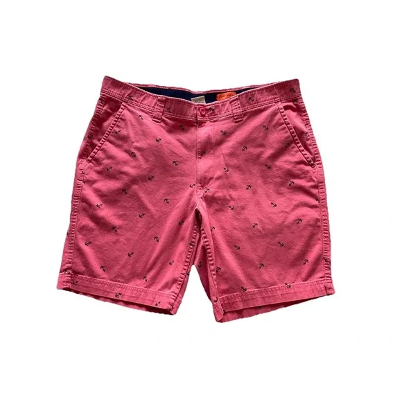 St‎ Johns Bay Shorts Mens 38 Pink Anchor Nautical Preppy Coastal Stretch Chino