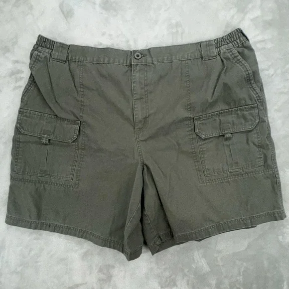 Basic Editions Mens Cargo Shorts Olive Green Elastic Waist‎ Cotton XXL