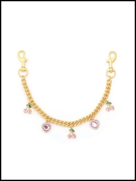 Strawberry Cherry Bag Charm Chain - Gold Purse Keychain Pendant with Lobster