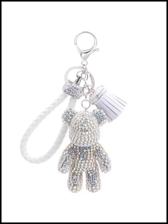 Sparkly Bling Teddy Bear Purse Charm with Rhinestones - Keychain for Bag or Keys