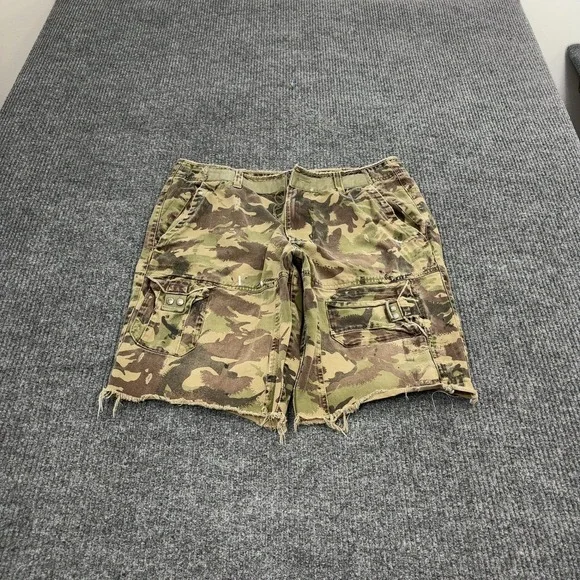 Armani Exchange Cargo Shorts Mens 33 Camo Cotton Distressed Raw Hem Streetwear