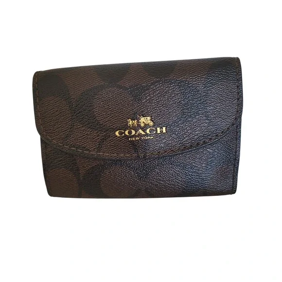 Coach Signature Monogram 6 Ring Key Case Brown Black Coated Canvas Wallet