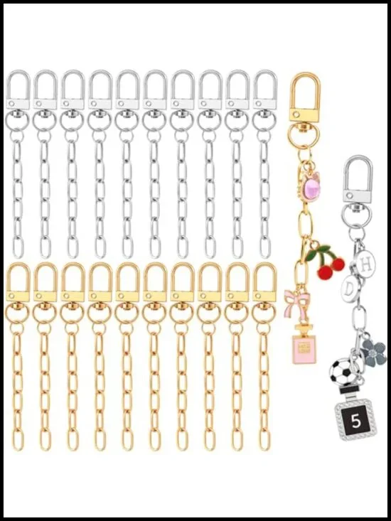20pcs Keychain Making Kit Gold Silver Swivel Snap Hook Chains DIY Jewelry Crafts