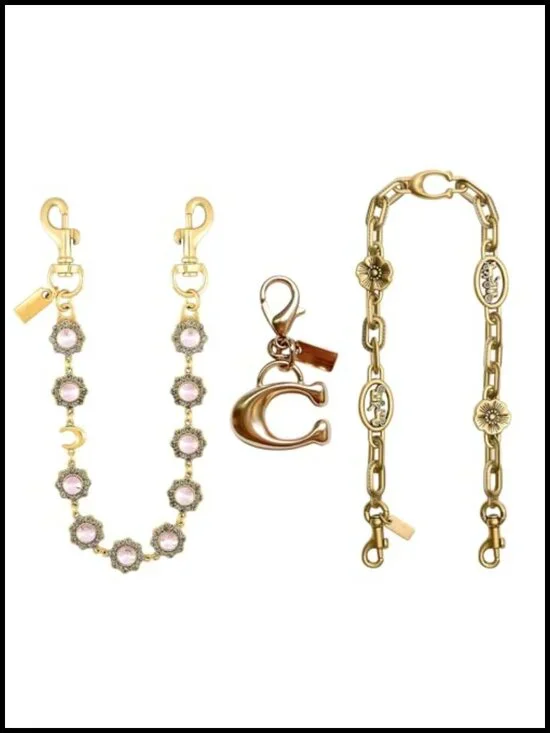 3 Pack Bag Charm Purse Charms Wallet Chain Keychains Vintage Gold Bag Strap