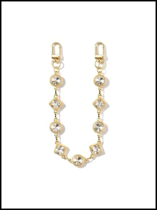 Zircon Bag Chain Charm Purse Strap Shoulder Bag Extender Gold Plated Handbag