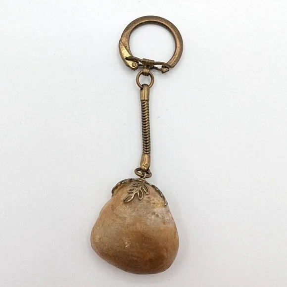 Vintage Brass Leaf‎ Filigree Natural Stone Keychain Boho Snake Chain Accessor