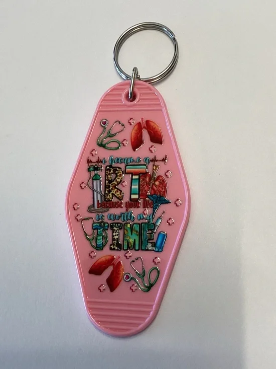 Pink Retro Motel Keychain with Medical Design for an RT