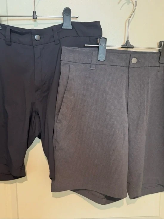 lululemon athletica Men's Black and Dark Gray Flat-Front Shorts