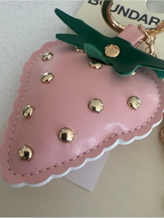 No Boundaries Pink Strawberry Key & Card Holder Charm with Gold Accents