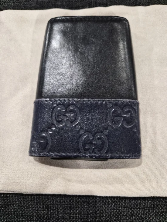 Gucci Black & Navy Embossed GG Leather Key Holder