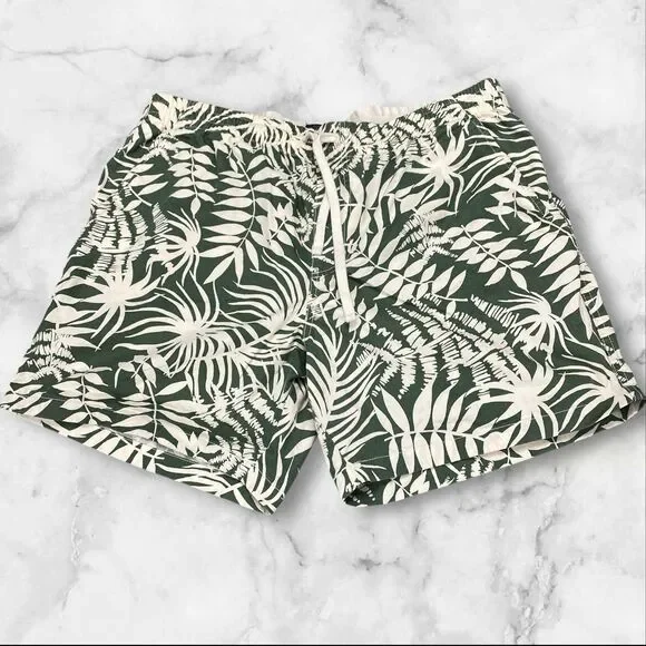 J Crew Mens Dock Beach Cotton Shorts Size X-Large‎ Green White