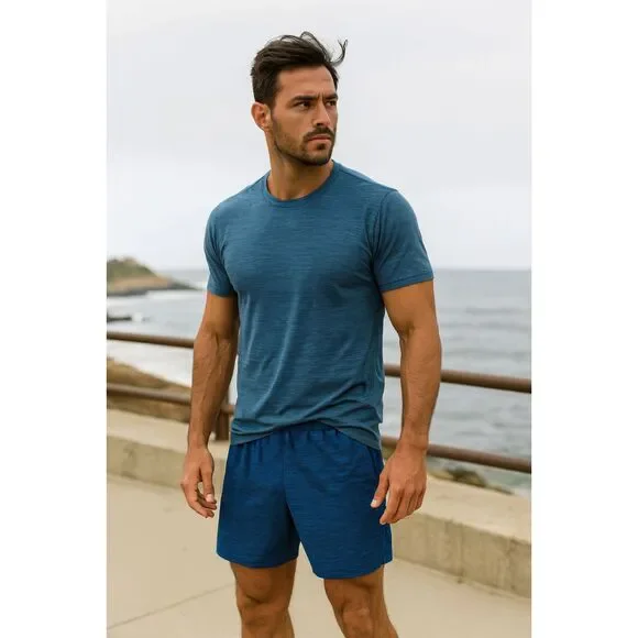 Lululemon Athletica Blue Heathered Lined Surge Running Gym Shorts  Mens Size XL