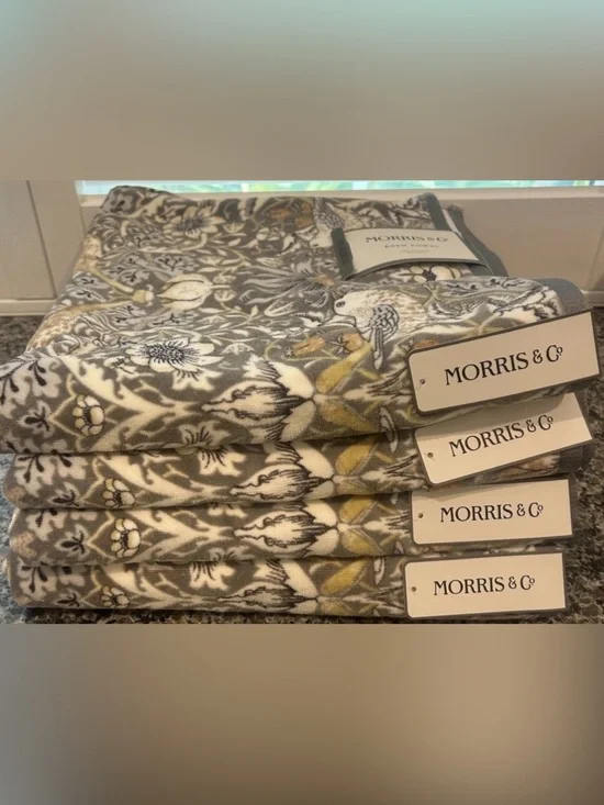 William Morris & Co Bath Towel Set (4) Strawberry Thief Clay COTTON VELOUR 30x54