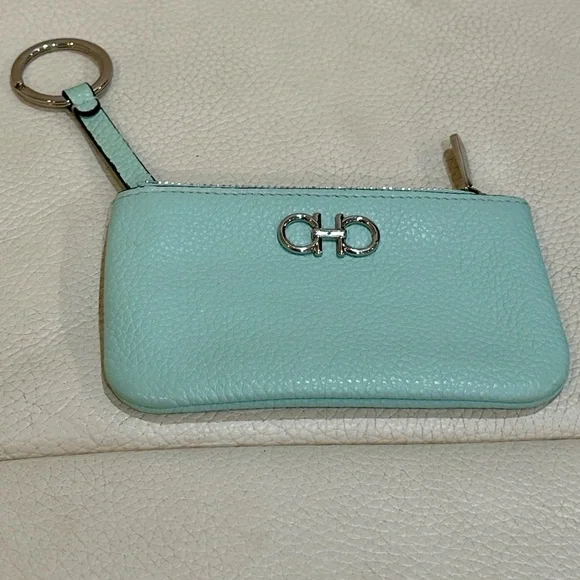 Salvatore Ferragamo Gancini With Key Ring Elegant Light Blue Leather Key Holder