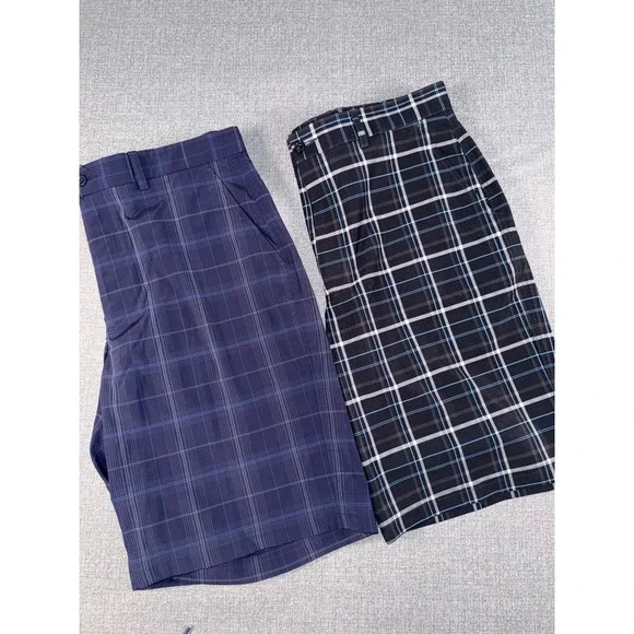 Kirkland Signature Mens Performance Golf Shorts Size 34 Plaid Blue 2 Pair Costco