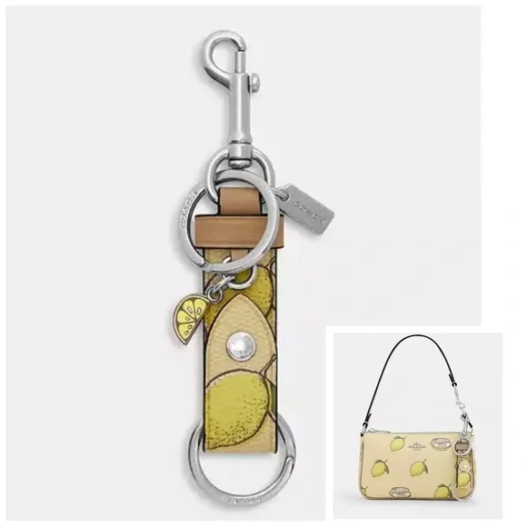 NWT Coach Trigger Snap Yellow Lemon Keychain Bag Charm with Silver Accents