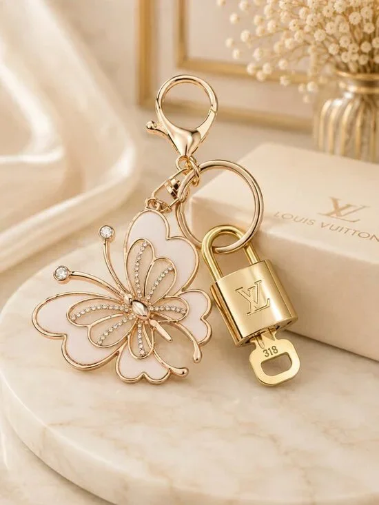 Authentic Louis Vuitton Gold Lock 🔒 Unbranded Butterfly Keychain Bag Charm LV