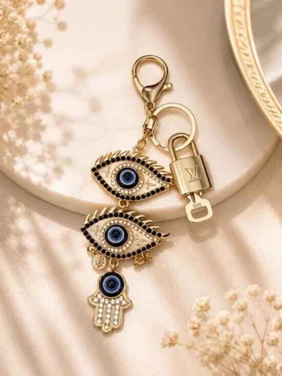 LV Authentic Gold Padlock 🔒 Key Set w/ Unbranded Evil Eye Keychain Charm