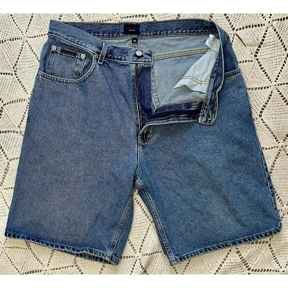 100% Cotton Vintage Tommy Hilfiger Denim Shorts Mens 36 USA 90s Baggy‎ Jean Y2K