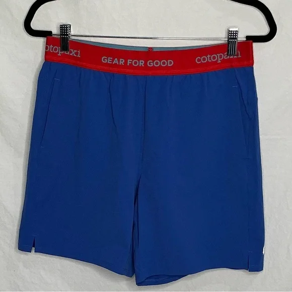 Cotopaxi Shorts Mens M Blue Nylon Spandex Crux Spellout Waistband Hiking Outdoor