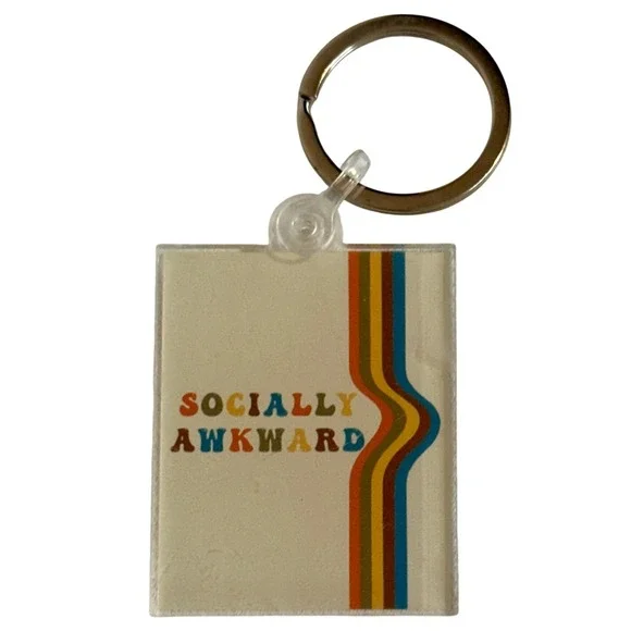 Socially Awkward Retro Keychain Handcrafted 70s Wavy Stripe Acrylic‎ Key Ring