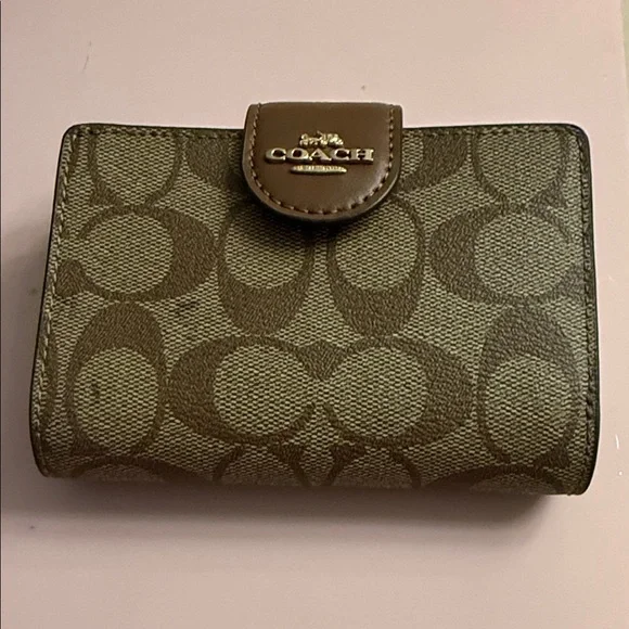 Coach Small Snap Card Holder in Brown Signature Canvas