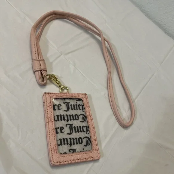 Juicy Couture Lanyard Id‎ Credit Card Holder Logo Pink White School Preppy